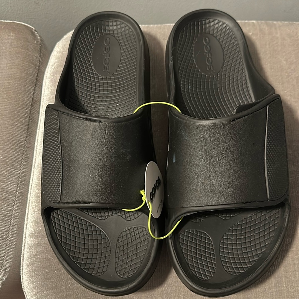 Brand New Oofos Ooahh Black Slides Shoes Size 12